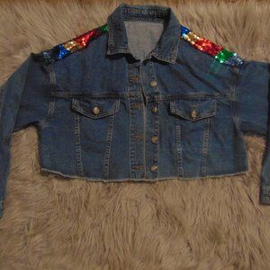 Colorful Sequence Blue Jean  Denim Jacket